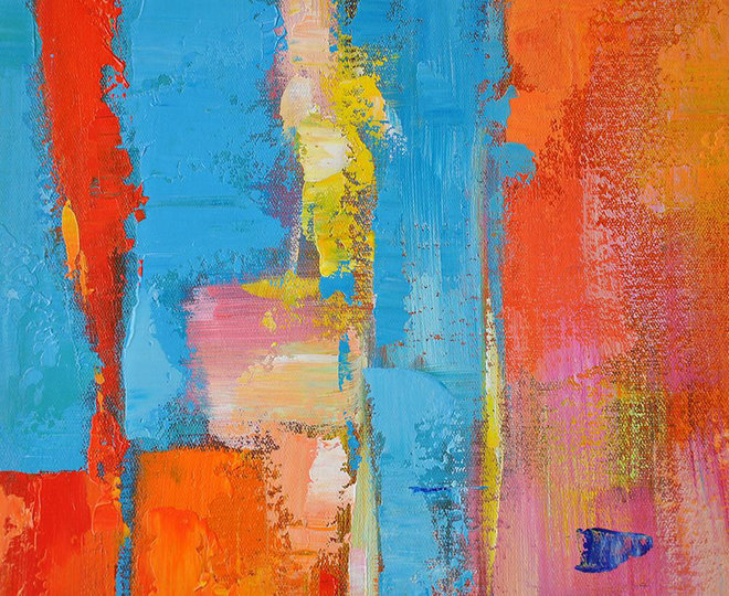 Vertical Palette Knife Contemporary Art,Large Paintings For Living Room,Red,Orange,Sky Blue,Pink